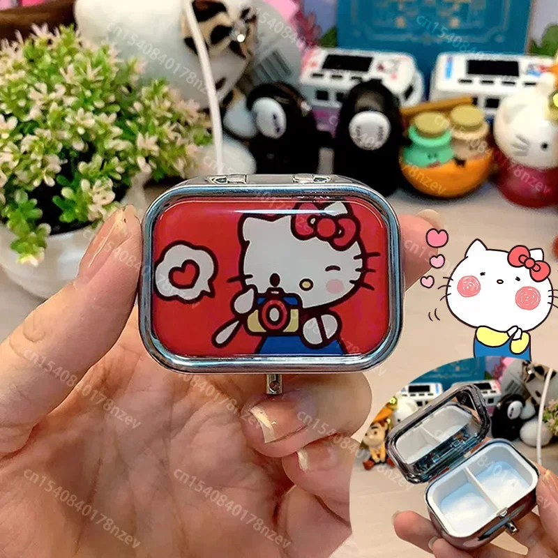 

Cartoon Hello Kitty Divided Metal Small Medicine Box Portable Packing Box Travel Sanrio Mini Moisture and Light Storage Boxes