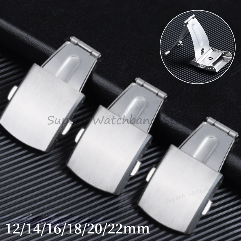 12/14/16/18/20mm Stainless Steel Double Press Aircraft Clasp Watches Accessories Watch Buckle Metal Folding Buckle