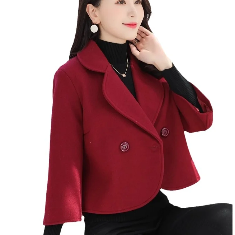 

AutumnWinter New Korean Short High Waist Tweed Jacket A-line Jackets U-neck Tops High Quality Elegant Women Clothing Long Sleeve