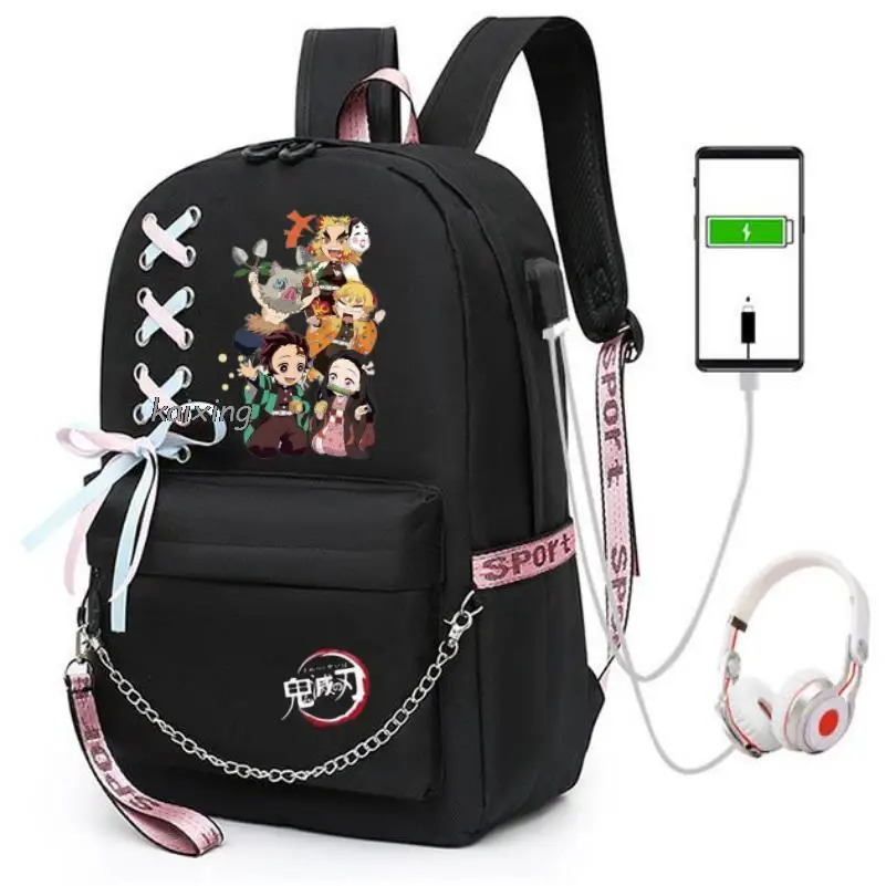 Mochila Kamado Nezuko Demon Slayer Kids Backpacks Women School Bags For Teenage Boys Girls Usb Charge Laptop Backpack Casual