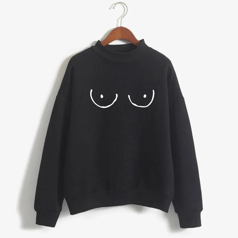 

Funny TITTIES BOOBS BOOBIES Print Woman Sweatshirt Sweet Korean O-neck Knitted Pullover Thick Autumn Candy Color Women Clothes