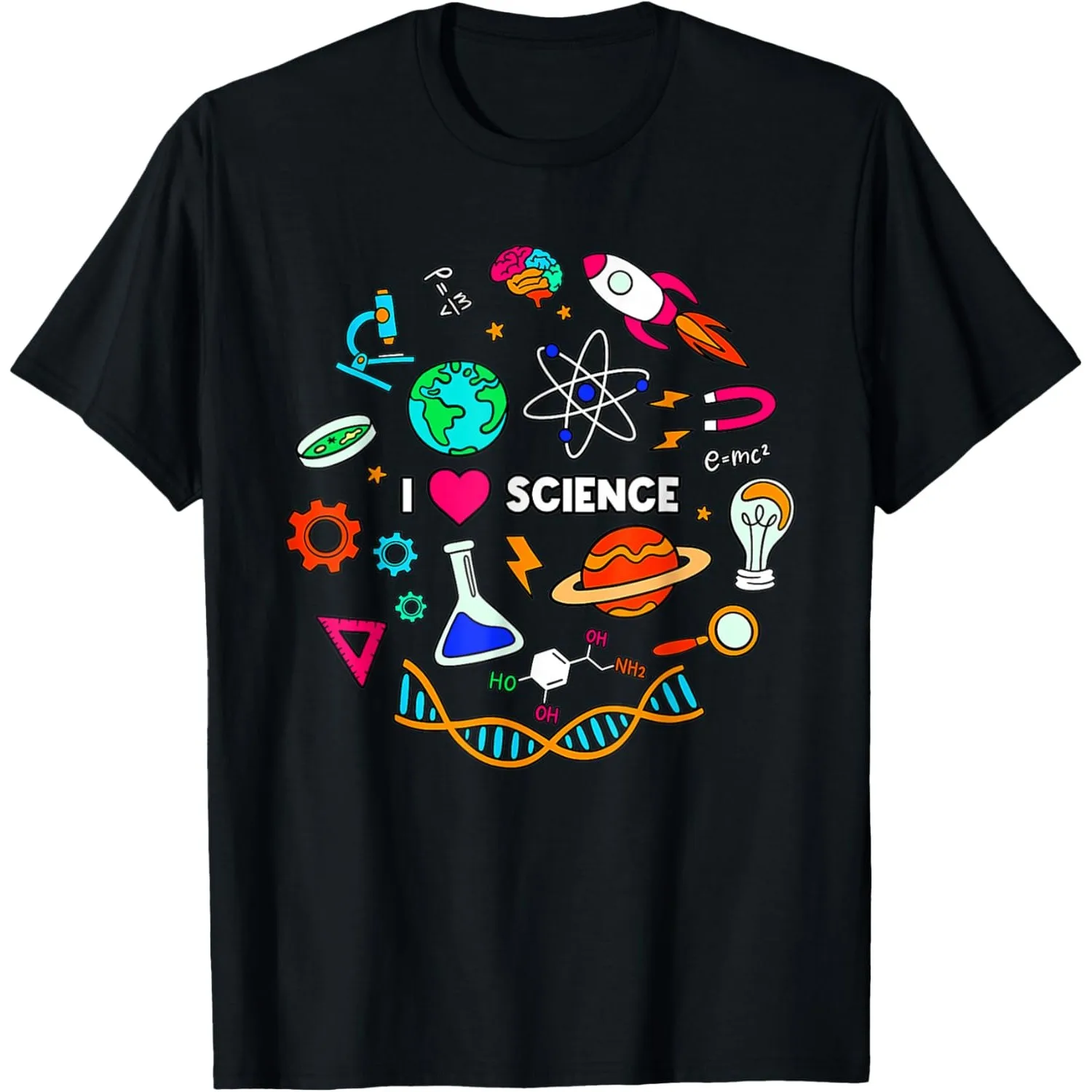 I Love Science Graphic Tee Men Chemistry Physics Biology Student Gift Crew Neck T-Shirt