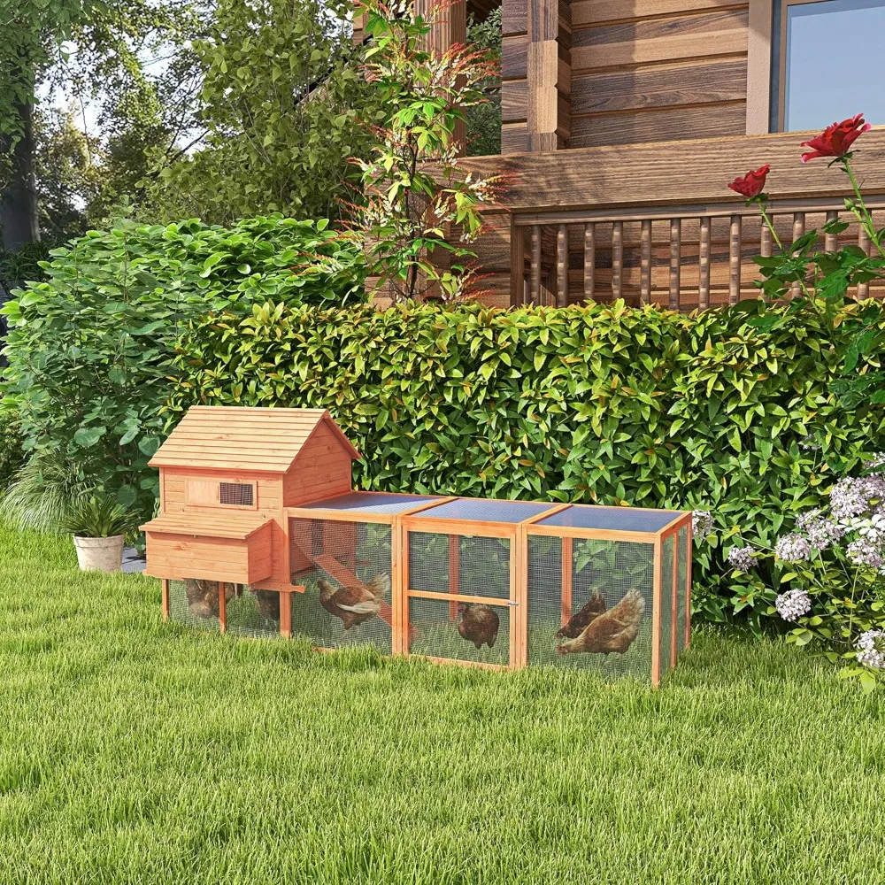 

145 Chicken Coop Large Chicken House Rabbit Hutch Wooden Poultry Cage Pen Garden & Backyard with Run & Inner Hen House