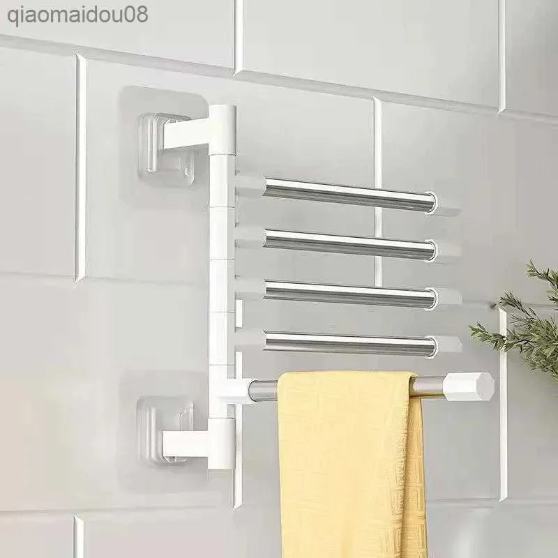 Perforation-free Bathroom Towel Rack Rotary Wall Hanging Storage Multi-layer Organizer Versatile Stylish Foldable Hanging Rod