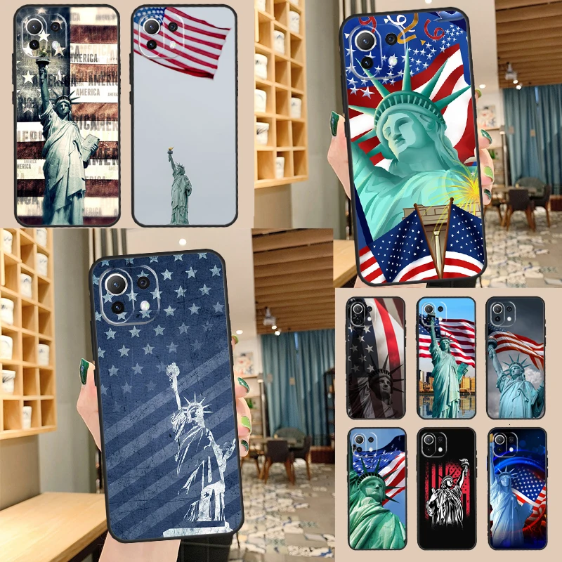 America Flag Statue of Liberty Case For POCO F5 X3 X5 Pro F3 F4 GT M5s C40 Back Cover For Xiaomi 13 12 Lite 11T 12T Pro 12X