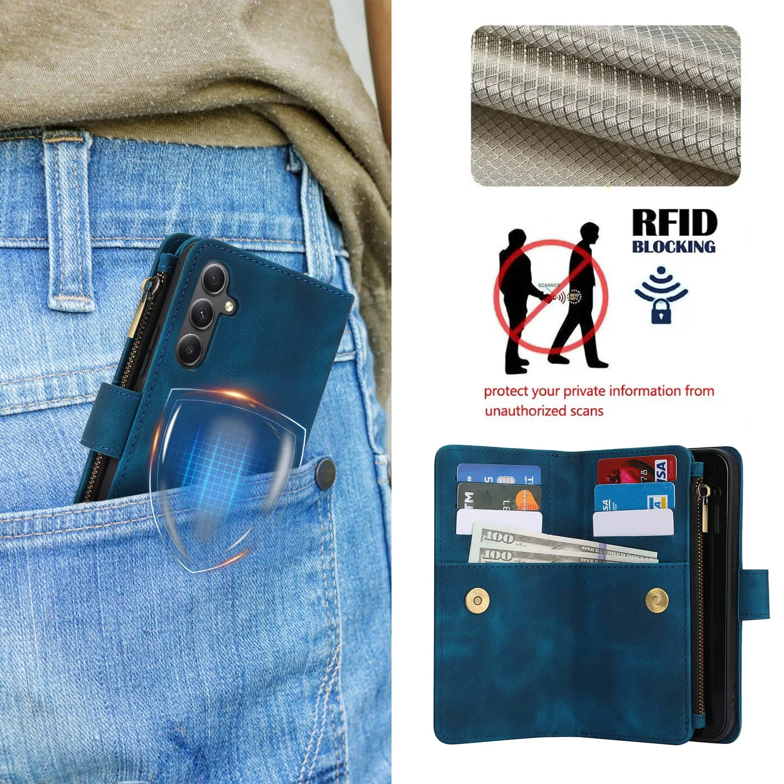 Dla Samsung Galaxy A35/A34/A25/A24/A73/A72/A55/A54/A53/A52/A15/A14 etui portfel, wytrzymała skórzana klamra magnetyczna z klapką na karty — zdjęcie produktu 5
