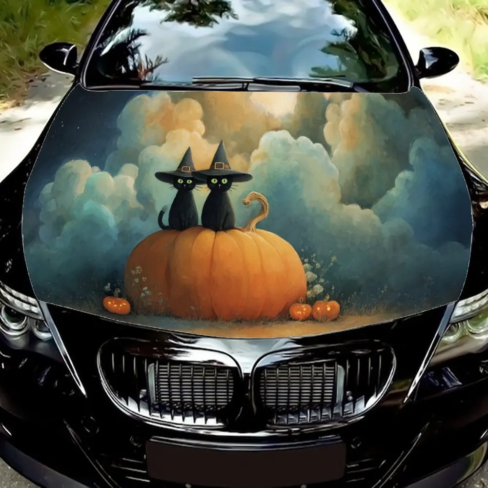 

Halloween Cat and Pumpkin print,car hood stickers,PVC waterproof Self adhesive car hood sticker,car hood decoration protection s