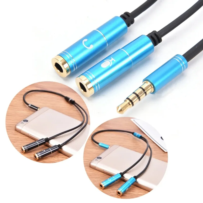 3.5mm Headphone Adapter Cable With 1/2 Extension Mp3 Aluminum Alloy Cable, Pvc Dual Headphone 1 Revolution And 2 Female Wires B5