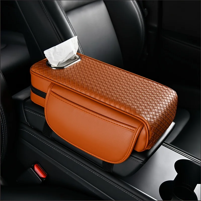 1 pieza compatible con almohadilla de reposabrazos de coche de cuero PU, almohadilla de consola central multifunción, con bolsa de almacenamiento y almohadilla de refuerzo