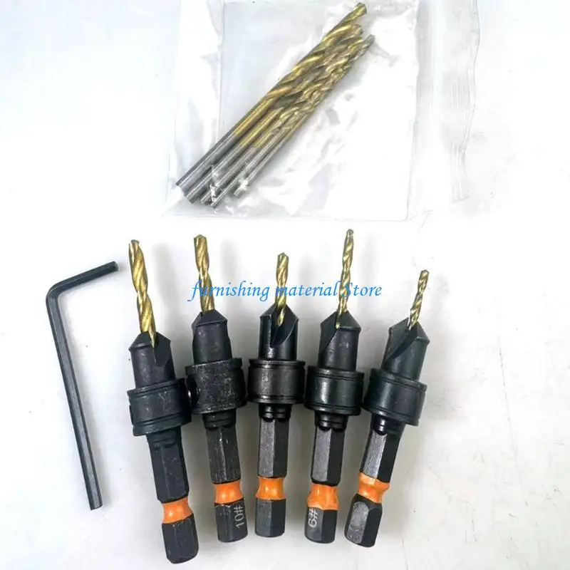 Y5GD 11Pieces Countersink Drill Bit Featuring Metal Coating Shank Design for Multiple Materials Drilling Including