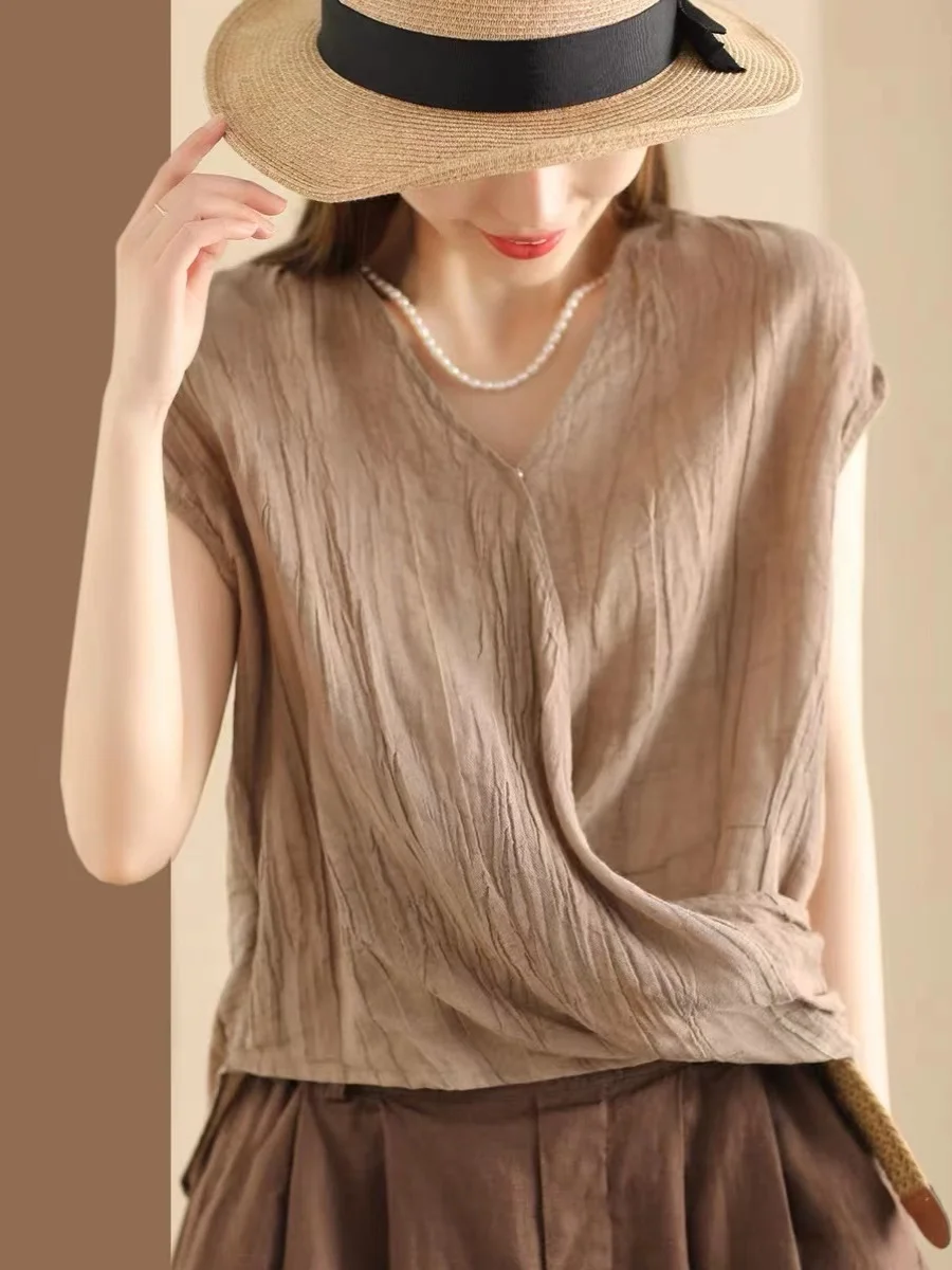Retro lino sottile ort Sve irt donna estate nuovo versatile allentato casual top dimagrante comodo traspirante pendolarismo formale...