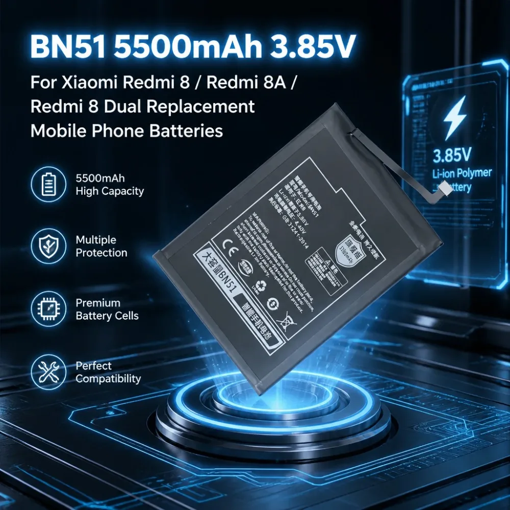 

Upgrade New BN51 5500mAh 3.85V Battery for Xiaomi Redmi 8 Redmi 8A Redmi8 Dual Replacement Mobile Phone Batteries