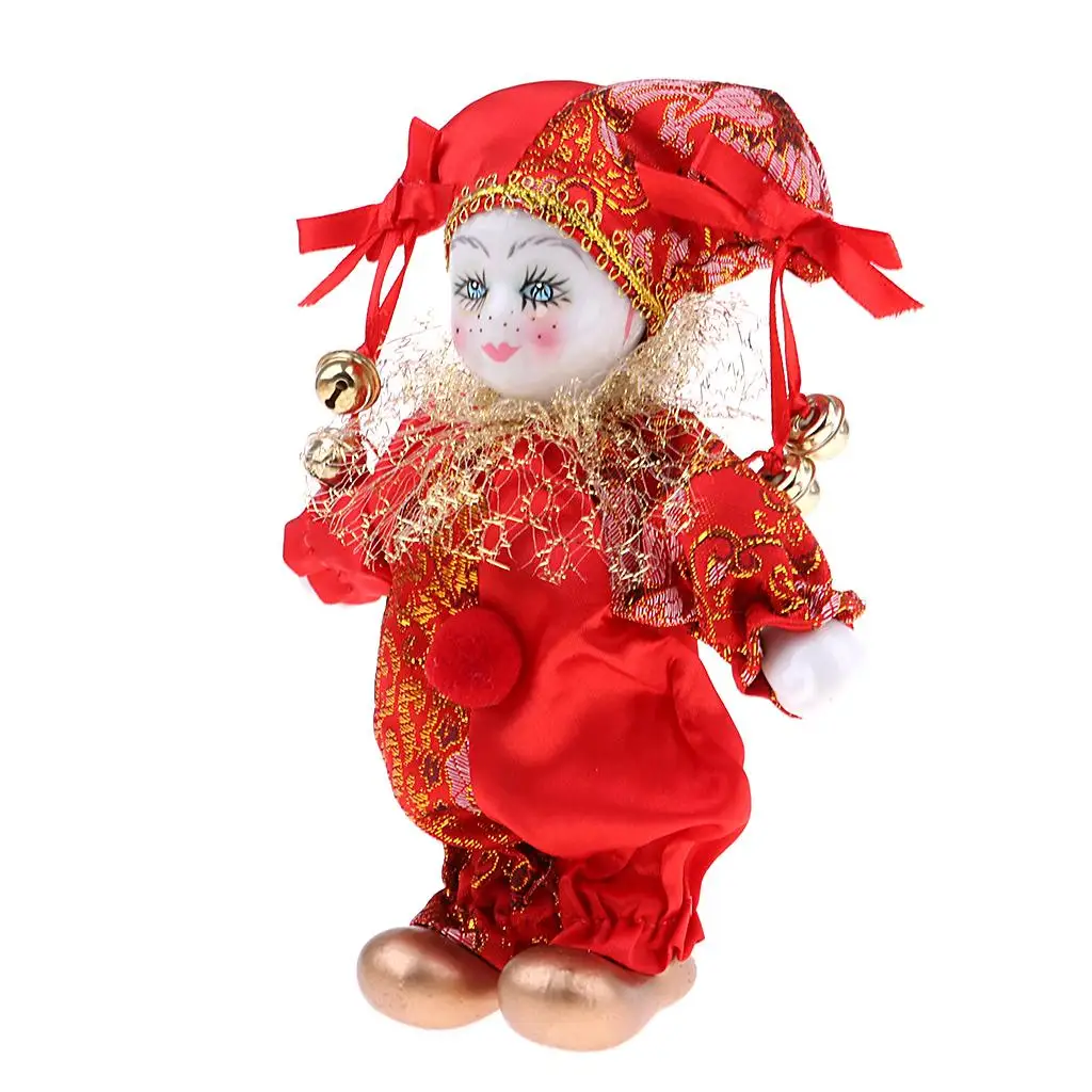 Retro Porcelain Dolls Collectible, 16cm Height Harlequin Doll with Ceramic  & Beautiful Clothes, Holloween Display Decoration