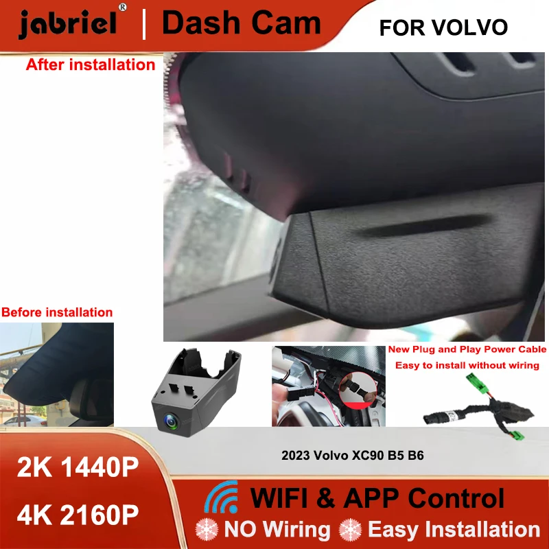 

Видеорегистратор Jabriel с передней и задней камерами 2K/4K, Wi-Fi, Plug and Play, для Volvo XC90 B5 B6 2022-2024 годов