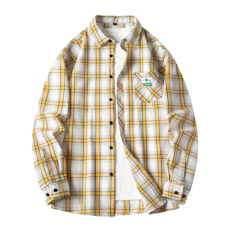 

2024 New Long Sleeved Shirt Spring and Autumn Season Japanese Retro Versatile Checkered Shirt Trendy Breathable Youth Coat