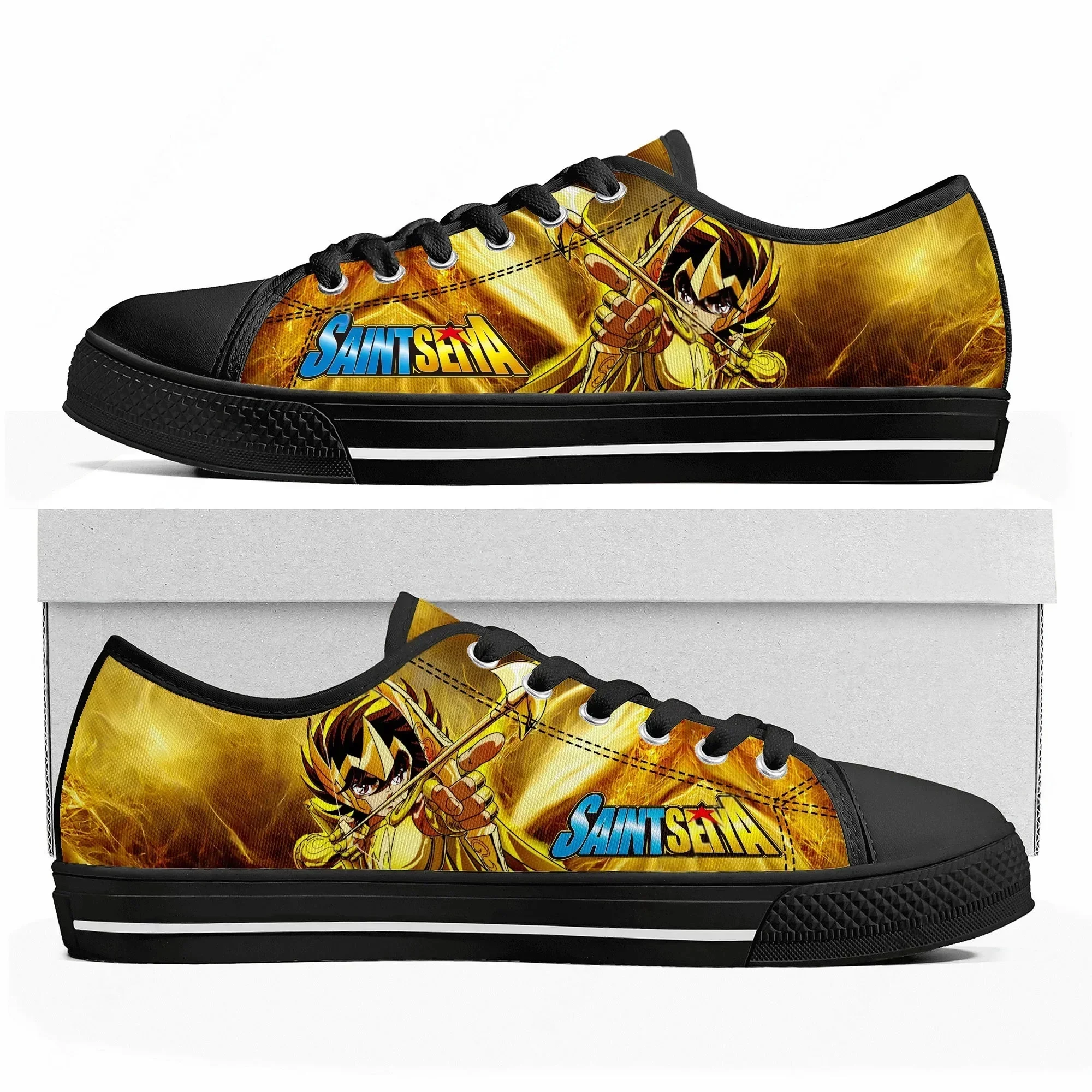 Anime Saint Seiya Cartoon Manga Low Top Sneakers Mens Womens High Quality Canvas Sneaker Couple Shoes Custom Black Shoe