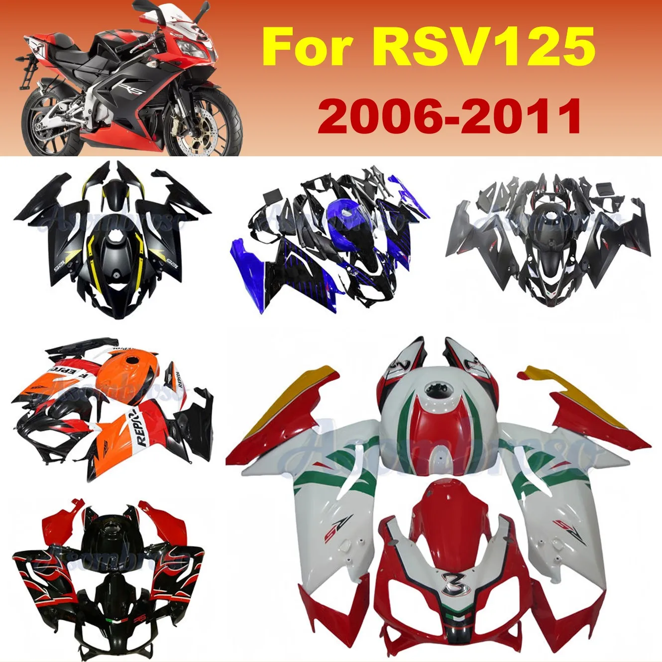 Customizable Fairing kit for Aprilia RS125 2006 2007 2008 2009 2010 2011 RS4 RSV 125 ABS Plastic fairing kit