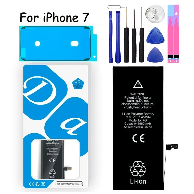 Batería XDOU para IPhone 7 7G IPhone7 IPhone7G 1960mAh accesorio de teléfono Kit de herramientas de reparación gratis batería de repuesto de pegatina