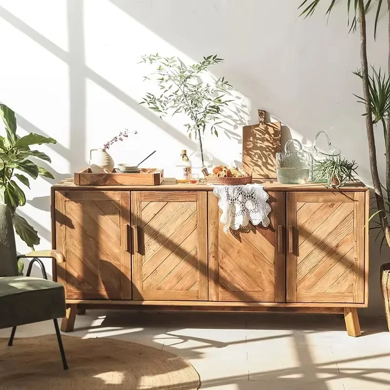 Multifunctional Solid Wood Storage Classic Sideboard Antique 4 Door Wooden Buffet/Restaurant Storage Cabinet