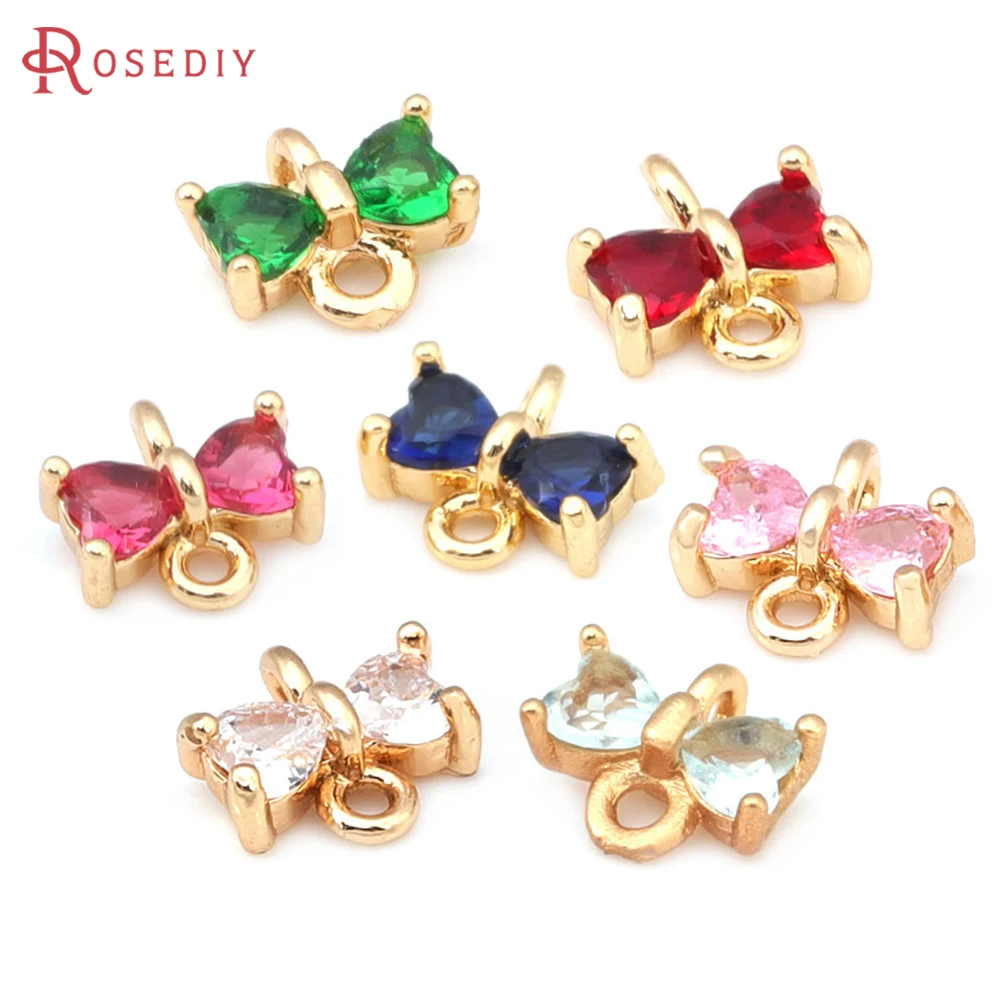 10PCS High Quality Champagne Gold Color Brass and Zircon 2 Holes Bow-knot Connect Charms Pendants Diy Jewelry Making Findings