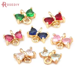 High Quality Champagne Gold Color Brass and Zircon 2 Holes Bow-knot Connect Charms Pendants Diy Jewelry Making Findings