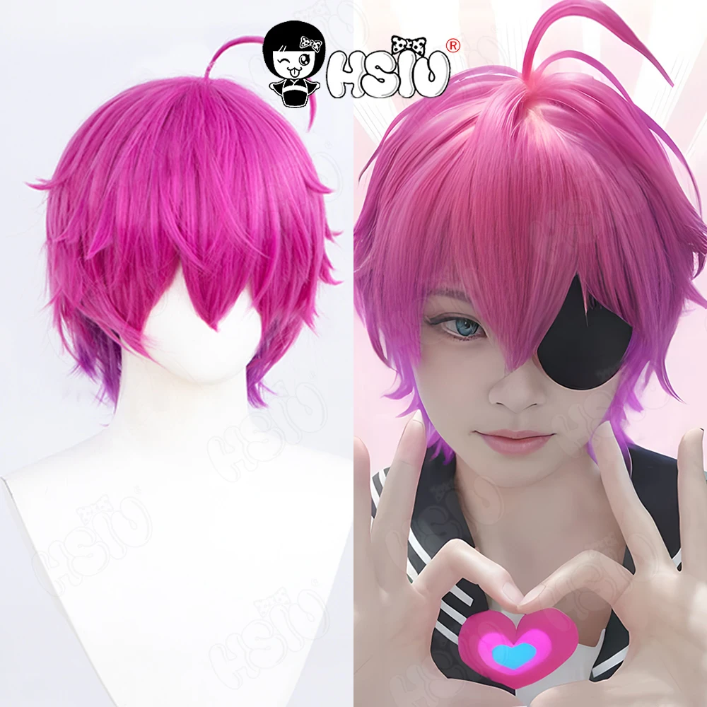 Peluca de Cosplay Rong Xingye HSIU 30cm Rosa mezclada fucsia pelo corto peluca sintética Hard-Core Highschool Rong Xingye Cosplay peluca