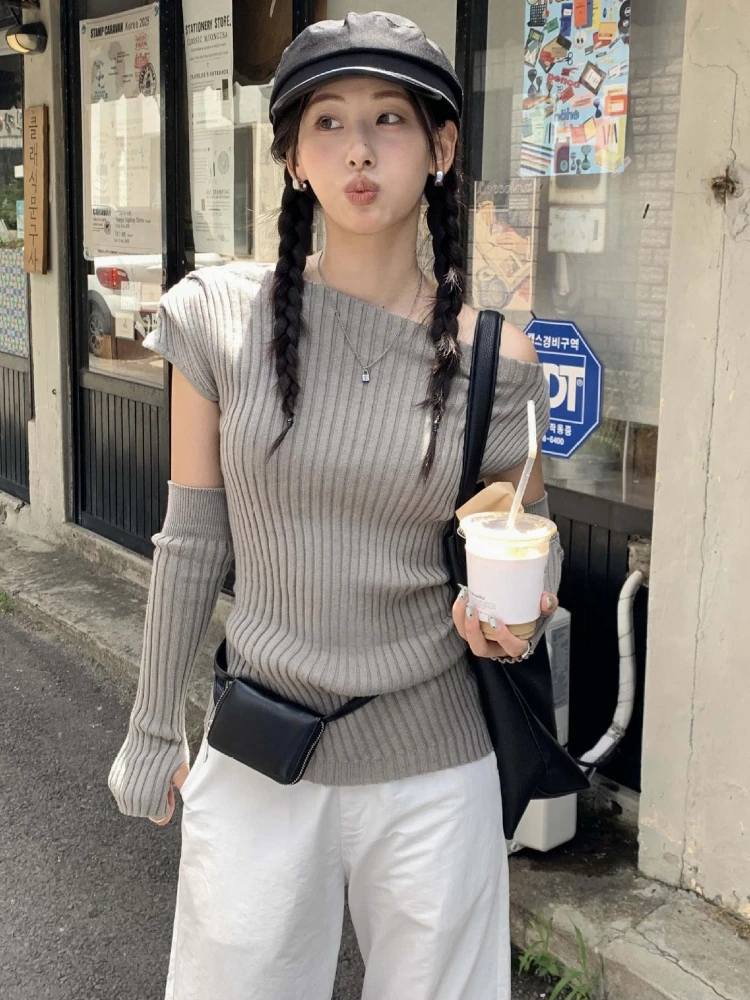 Y2k Aesthetic Slash Neck Vintage Sweater Women Streetwear Autumn Solid Loose Pullover Harajuku Off Shoulder Fairy Grunge Jumpers