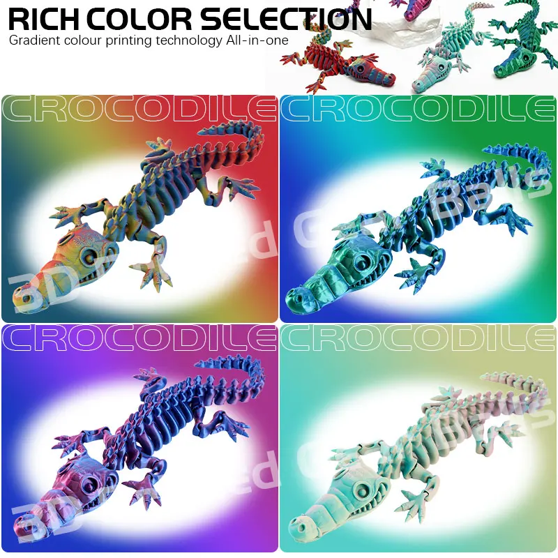 3D Printed Animal Sculpture Crocodile Flexible Jointed Alligator Ornament Office Desk Room Decor Fun Birthday Gift