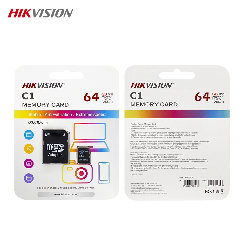 HIKVISION Micro SDXC Card MicroSD 8GB 16GB 32GB V30 Class10 with Adapter TF Card Original SDHC Flash C1 Memory Card for Phone