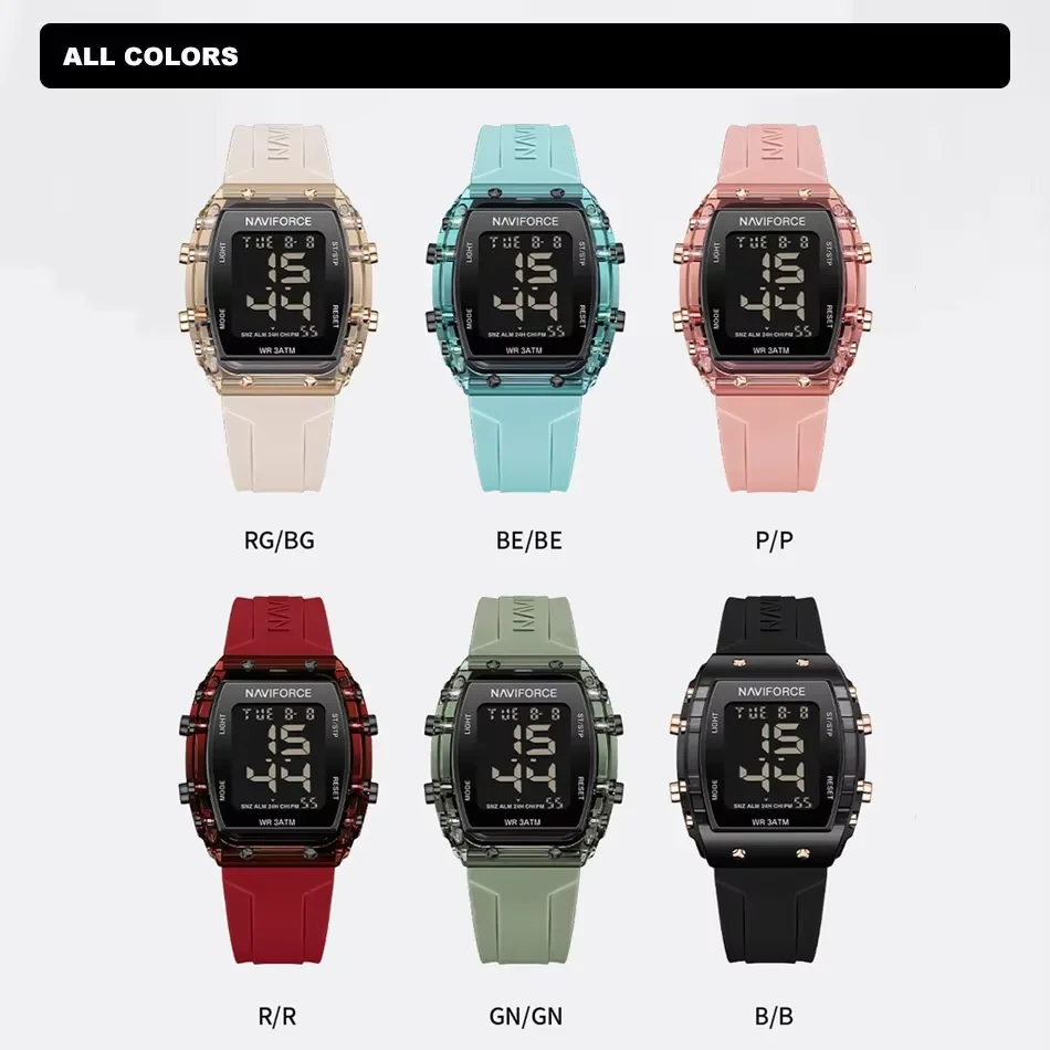 NAVIFORCE Fashion Watches for Women Waterproof Electronic Square Wristwatch Sports Digital LCD Luminous Clocks Relogio Feminino