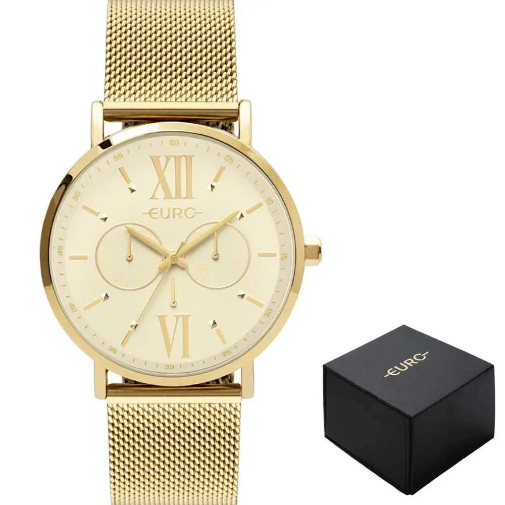 Relogio Dourado Feminino Euro Grande Lançamento Pulseira mat