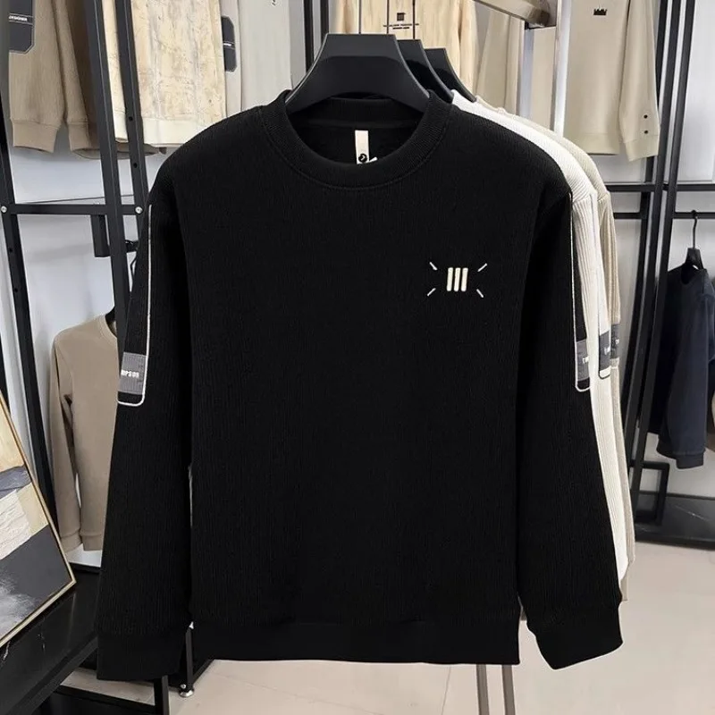 الرجال وسيم الخريف الشتاء زائد المخملية سميكة جولة الرقبة البلوز منتصف العمر والشباب الكورية عارضة تي شيرت أعلى العصرية #4