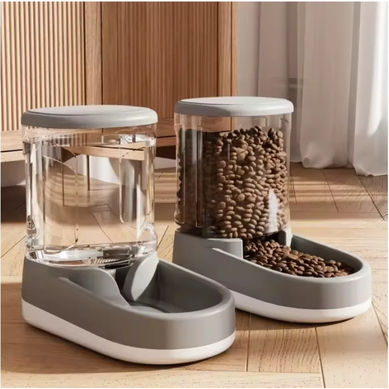 +Dog/Cat Automatic Feeder & Water Dispenser Set, Flowing Water, Large Capacity, Easy - Use Pet Accessory