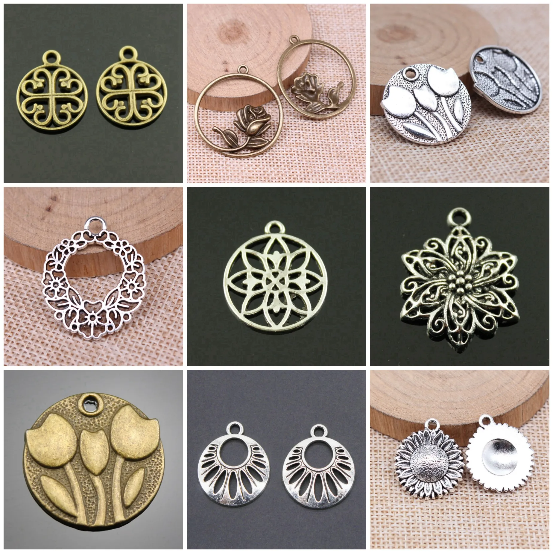 Zinc Alloy Flower Slice Floral Charms Pendant Wedding For Earring Keychain Necklace Making Jewelry Accessories