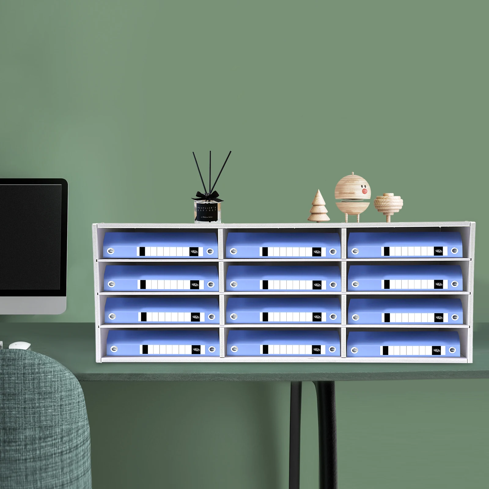 

12-Slot White Mail Sorter Organizer W/ 4 Tiered Shelves,Modern Freestanding Desktop Paper Organizer for Office, Home & Classroom