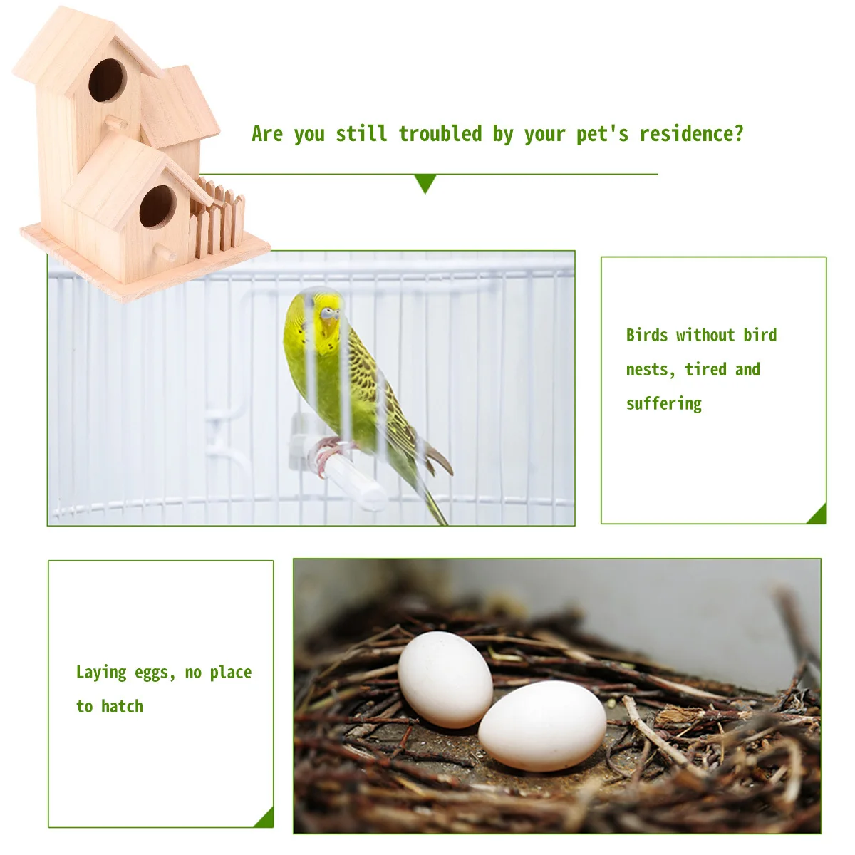 

Wooden Bird Nest Three Rooms Durable Entrance Bird House Bed for Garden Birds Accessories Wooden Birds Nest