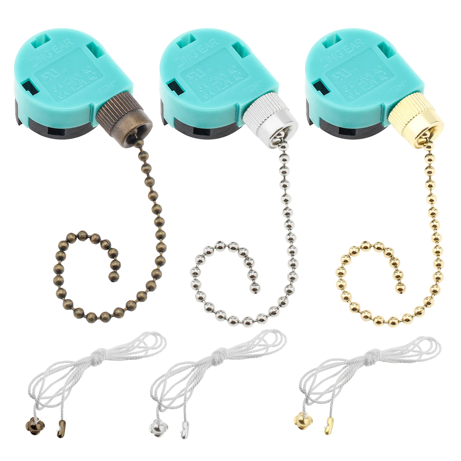 Ceiling Fan Switch 3 Speed 4 Wire Pull Chain Cord Switch Speed Control Switch for Ceiling Fans / Wall Lamps / Cabinet Light