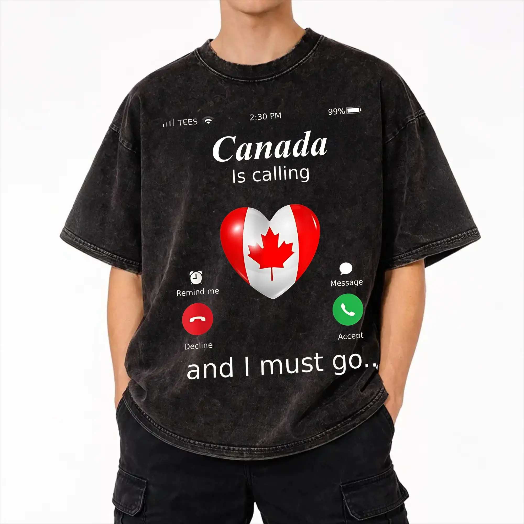 Funny Canada Is Calling and I Must Go Flag  Washed T Shirt Streetwear Hip Hop Cool T-Shirts  Tees Men Women Short Sleeve