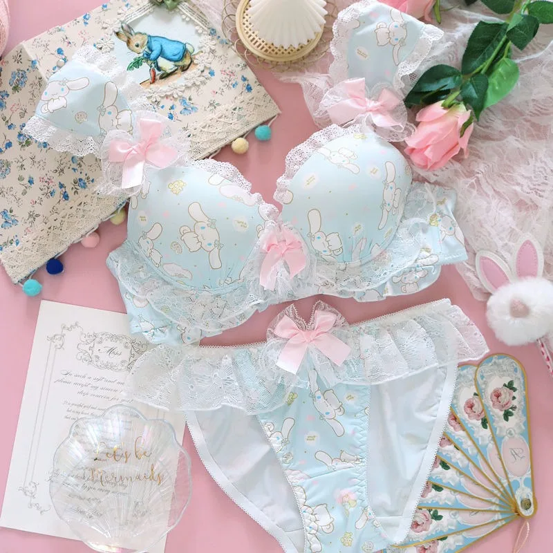 

Sanrio Cinnamoroll Pink My Melody Underwear Set Kawaii Anime Sexy Lace Bra Girl Cartoon Accessories Printed Underwear Set Gift