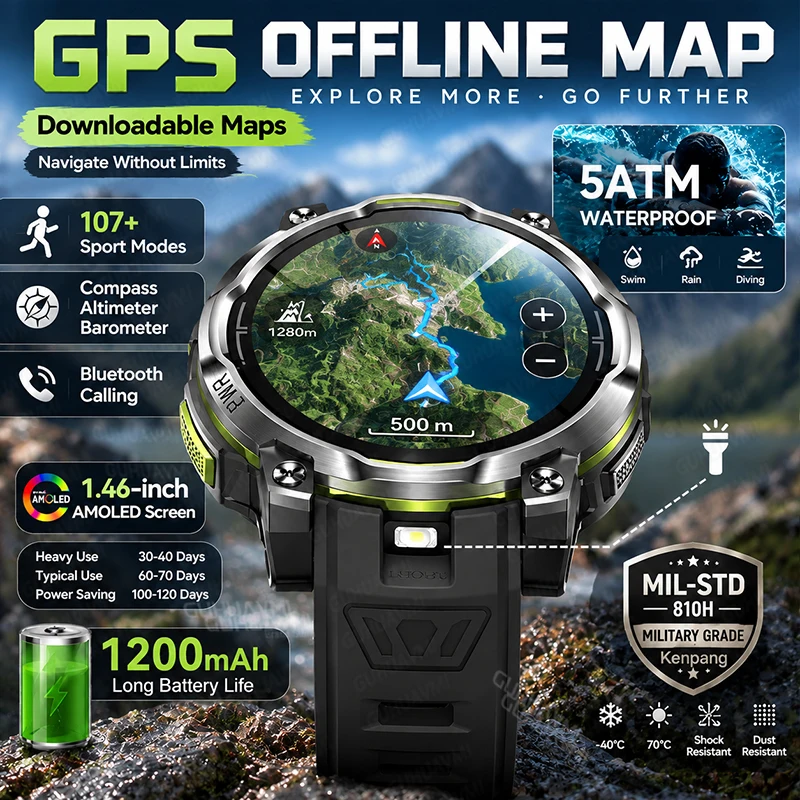 New 2026 Ultra Outdoor Sports Smart Watch Built in GPS Compass Altimeter Barometer 5ATM Waterproof Military Smart Watch For Men