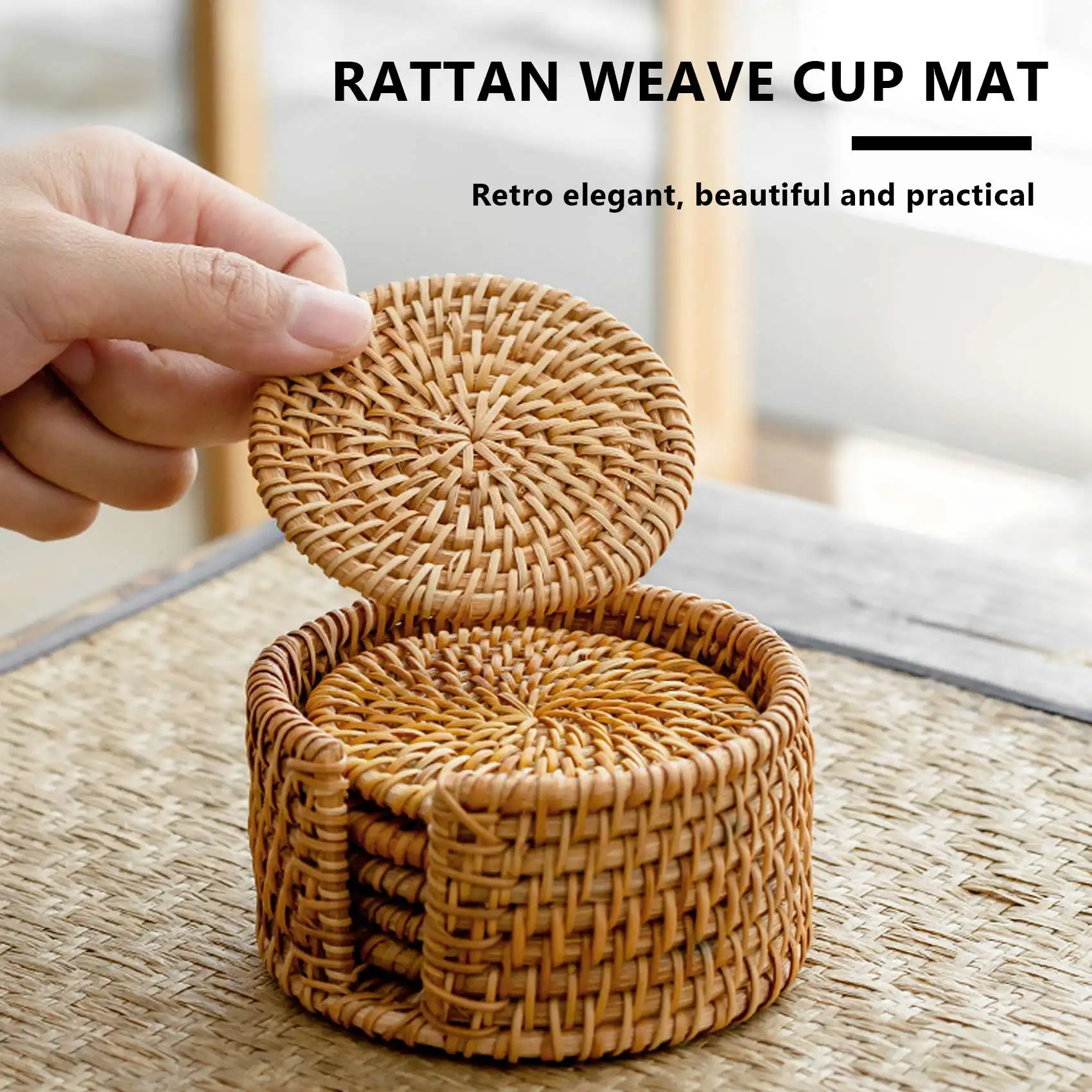 6Pcs/ Drink Coasters Set For Kungfu Tea Accessories Round Tableware Placemat Dish Mat Rattan Weave Cup Mat Pad Diameter 8Cm