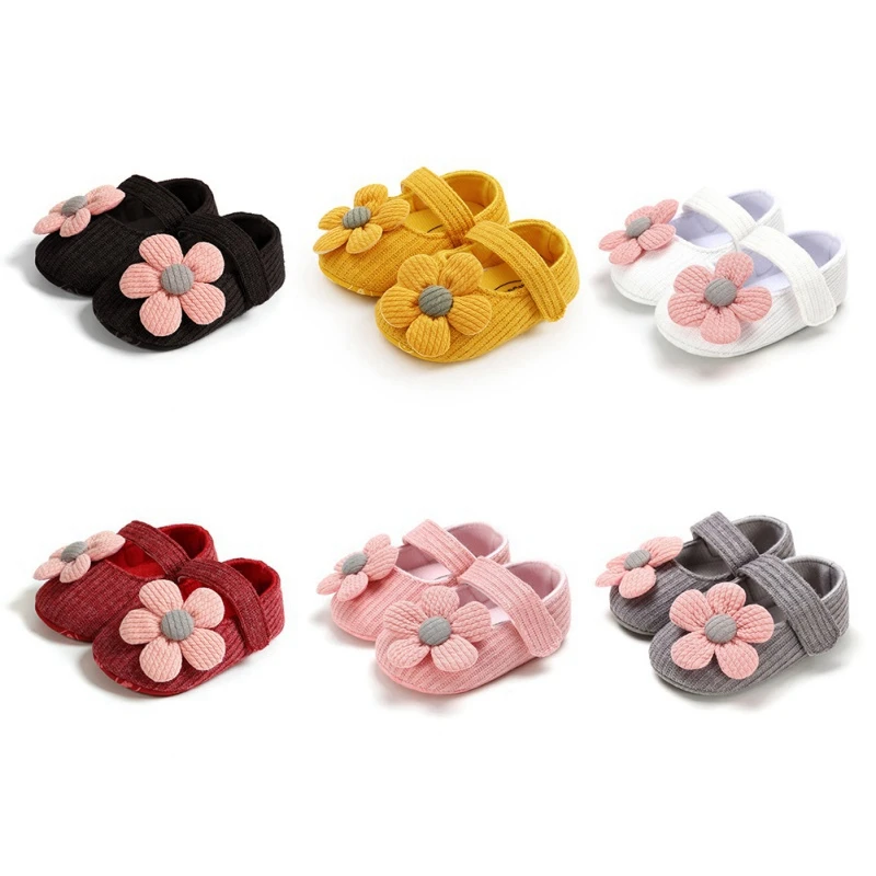 Нескользящая обувь для маленьких девочек, вязаные летние хлопковые туфли с цветочным принтом для маленьких девочек, обувь для первых шагов, мягкая подошва для младенцев 0-18 месяцев