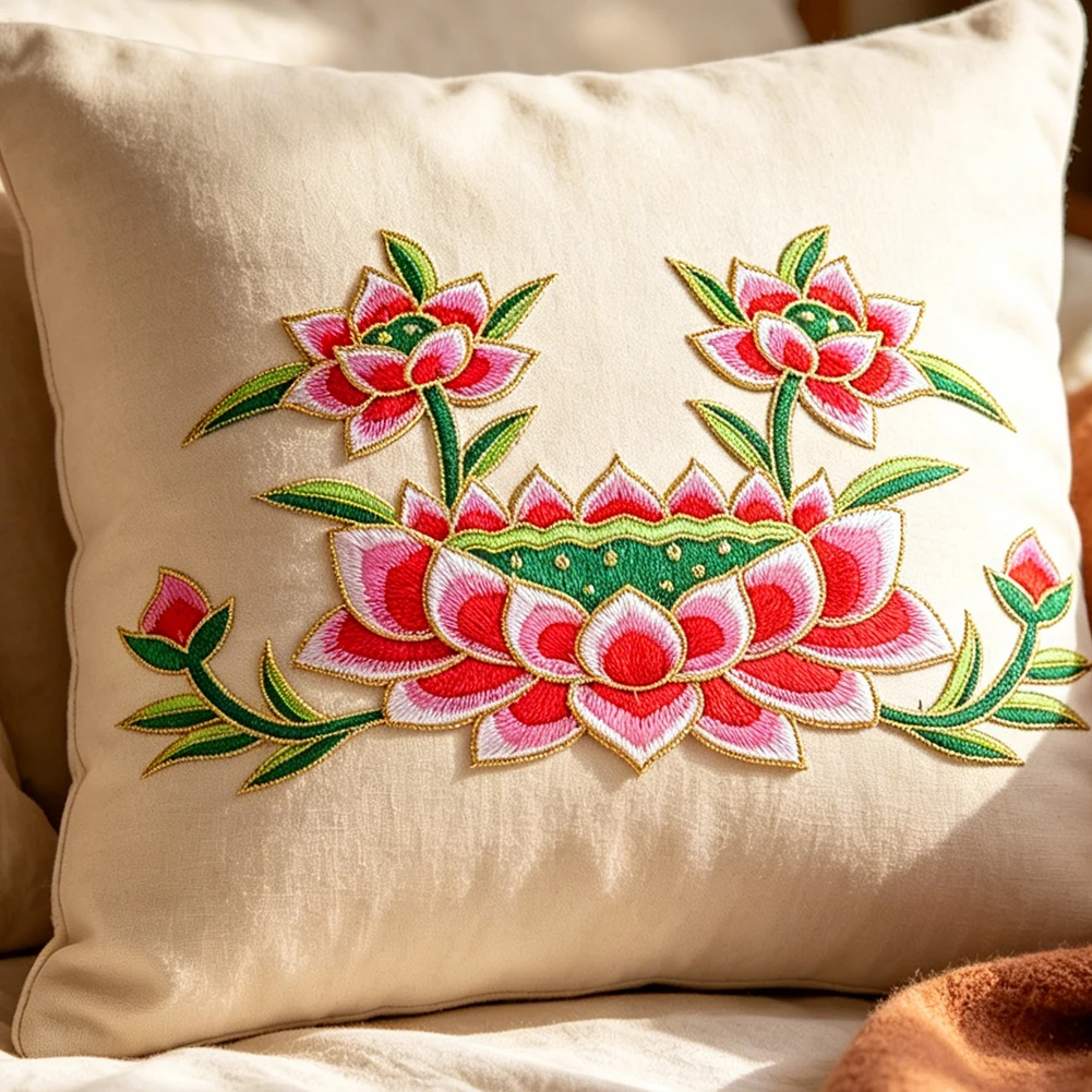 Neuer chinesischer Farbverlauf-Applikationsaufnäher mit rosa Lotus-Stickerei, große Größe, zum Aufbügeln oder Aufnähen, für Heimtextilien, Kleidung, DIY, dekorative Applikation – Detail 4