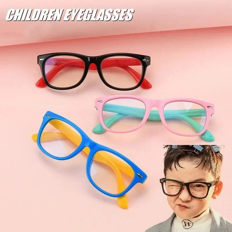 Fashion Silicone Children Eyeglasses Square Frame Anti Blue Light Portable Computer Glasses for Kids 3-12 Years Old