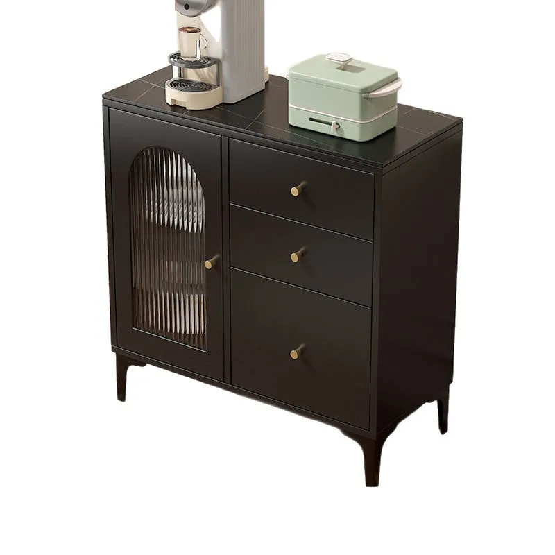 

Black side cabinet, modern simple integrated bucket cabinet against the wall, living room storage locker, kitchen cabinet, tea