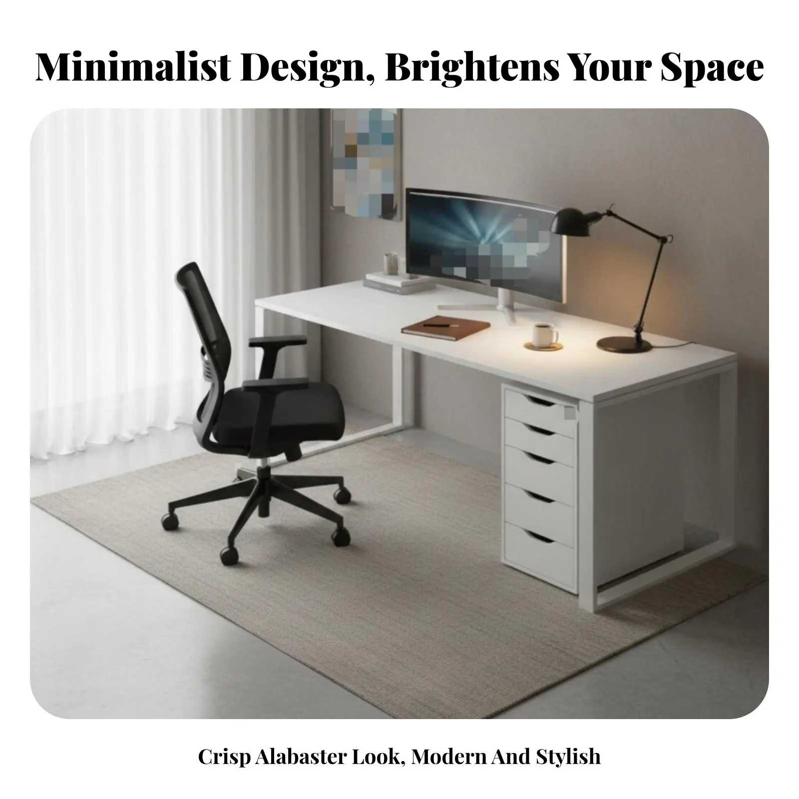 Long Cream Desk Double Workstation 2-Person Long Desk Minimalist Design Modern Aesthetic for Partners, Office, Dormitory