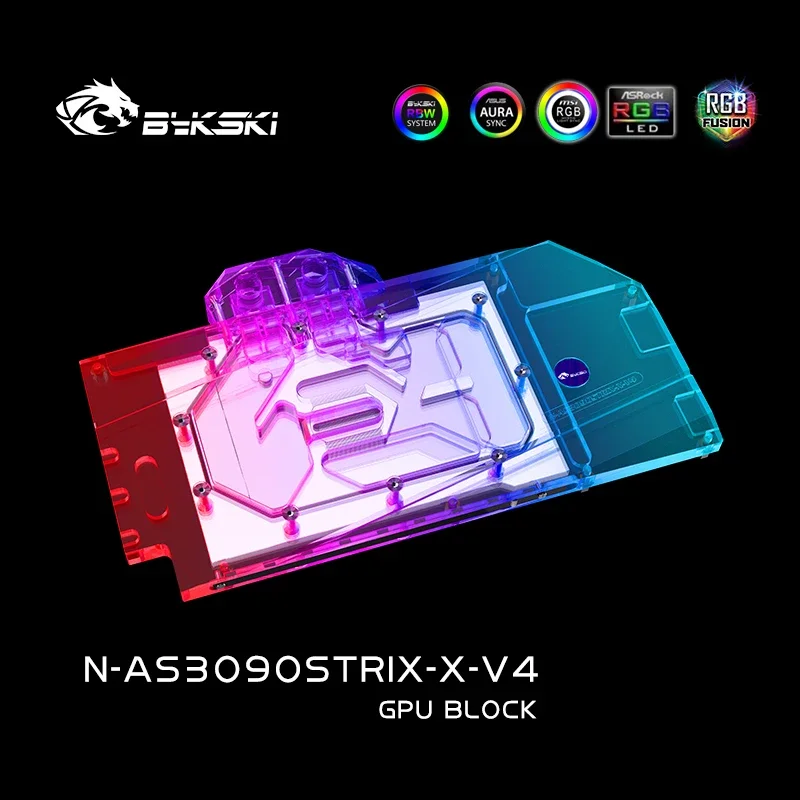 Bykski bloque de agua GPU de cobertura completa para tarjeta gráfica ASUS RTX3080 3090 STRIX, enfriador de agua VGA, sincronización ARGB/RGB, N-AS3090STRIX-X-V4