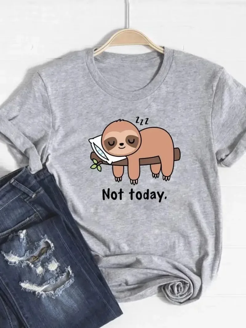 Summer Clothes Women Clothing Fashion Basic Tee Top Sloth Cartoon Sweet 90s Cute Graphic T-shirt Print T Shirt Short Sleeve