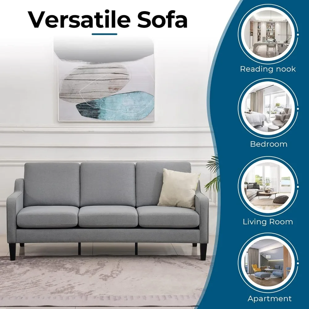 Sofa kecil 71 "Sofa nyaman untuk ruang tamu abu-abu muda 3 tempat duduk Sofa Sofa Sofa Modern pertengahan abad furnitur Sofa