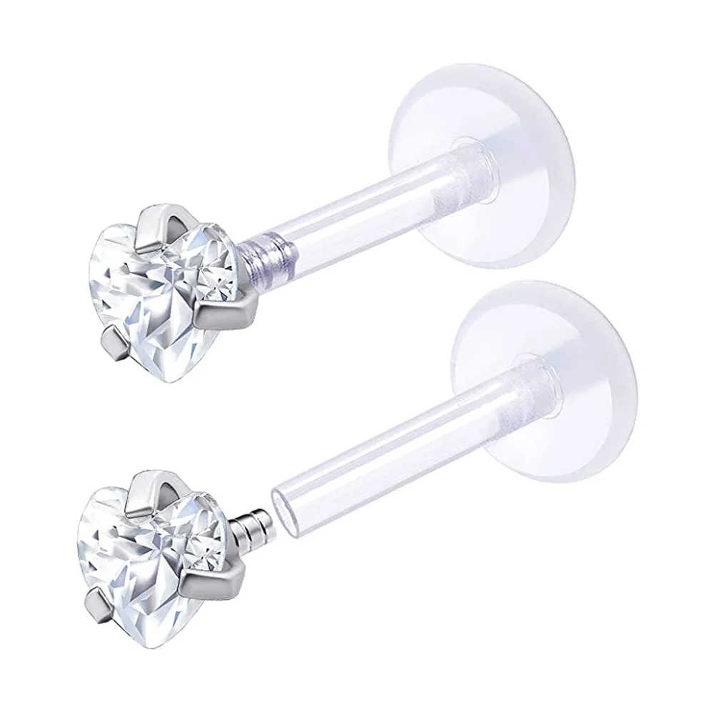 2Pcs Push in Bioflex 16g Lip labret Piercing Jewelry Tragus Vertical Cartilage Marilyn Monroe 3mm CZ More Choices